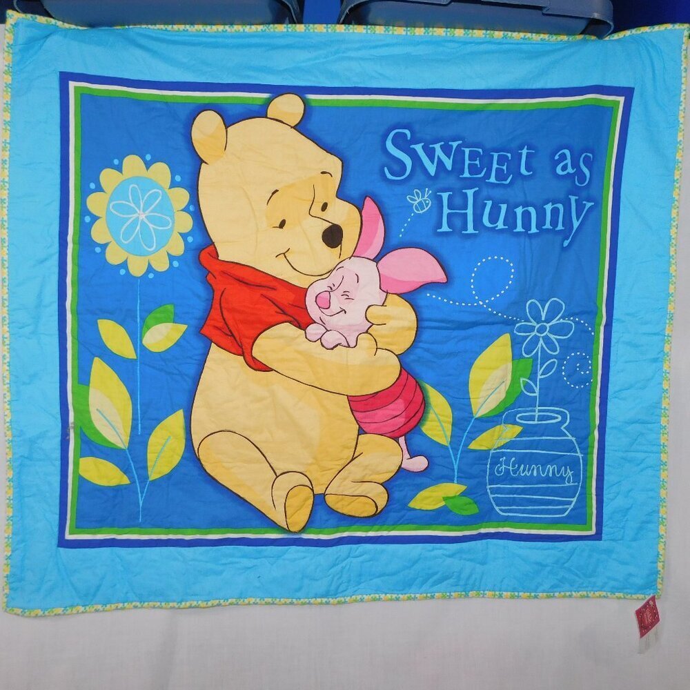 Winnie the Pooh Piglet Sweet as Hunny Blue Baby Toddler Crib Quilt NEW 35 x 41